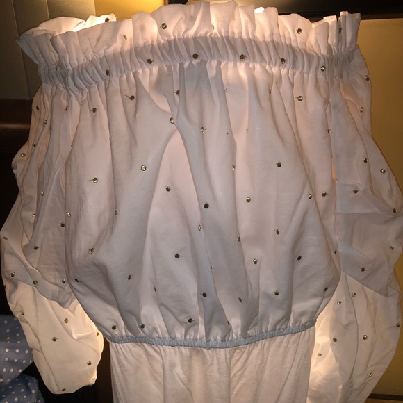 Vava by Joy Han Tops - Vava white & gold polka dot off shoulder body suit